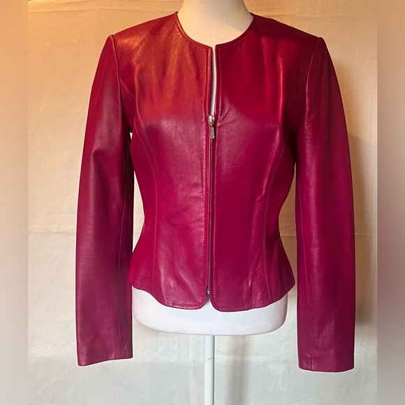 Pink Leather Jacket Size 6 is a true statement piece. - Picture 1 of 8